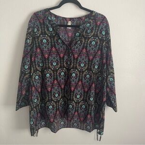 Roper Women’s blouse Paisley Sleeve Blouse size large EUC black pink